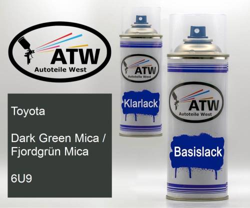 Toyota, Dark Green Mica / Fjordgrün Mica, 6U9: 400ml Sprühdose + 400ml Klarlack - Set, von ATW Autoteile West.